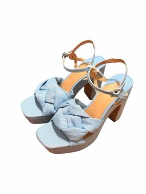 ANTONIO MELANI Light Blue Braided Platform Block Heel Sandals